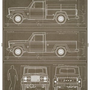 J-2000 Gladiator Jeep Blueprint: niet-ingelijste muurafdruk Bruin