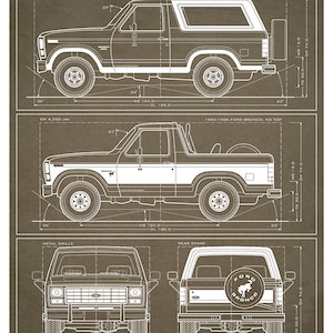 Ford Bronco Third-Gen Blueprint - Wall Print Brown