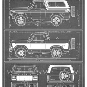 Ford Bronco Second-Gen Blueprint - Wall Print Grey