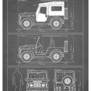 Suzuki LJ80 / SJ20 Jimny Blueprint - Wall Print Grey