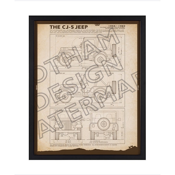 CJ-5 Renegade Jeep Blueprint - Unframed Wall Print