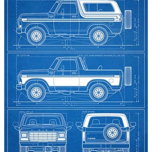 Ford Bronco Second-Gen Blueprint - Wall Print Blue