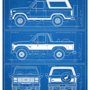 Ford Bronco Third-Gen Blueprint - Wall Print Blue