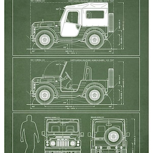Suzuki LJ80 / SJ20 Jimny Blueprint - Wall Print Green