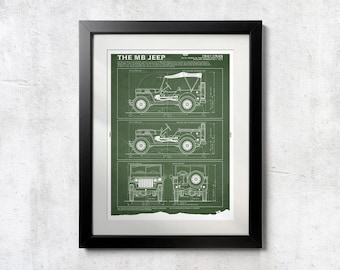 Willys MB Jeep Blueprint - Unframed Wall Print