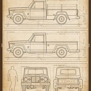 J-2000 Gladiator Jeep Blueprint: niet-ingelijste muurafdruk Parchment
