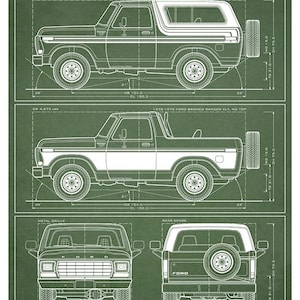 Ford Bronco Second-Gen Blueprint - Wall Print Green