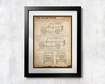 Land Rover Ninety and One Ten Blueprint - Wall Print