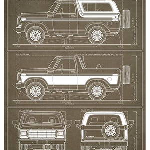 Ford Bronco Second-Gen Blueprint - Wall Print Brown