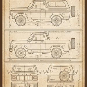 Ford Bronco Second-Gen Blueprint - Wall Print Parchment