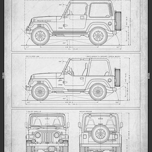 TJ Wrangler Jeep Blueprint - Wall Print Paper