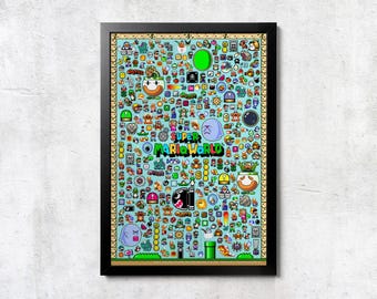 SNES Super Mario World Sprite Collage Poster - Unframed Wall Print