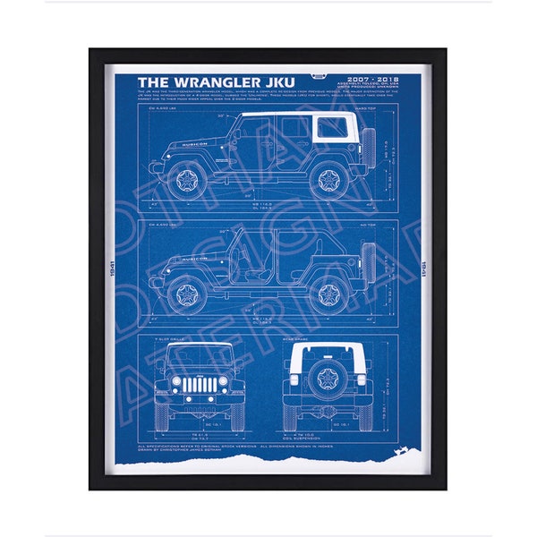 JKU Wrangler Jeep Blueprint - Unframed Wall Print