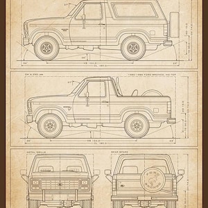 Ford Bronco Third-Gen Blueprint - Wall Print Parchment