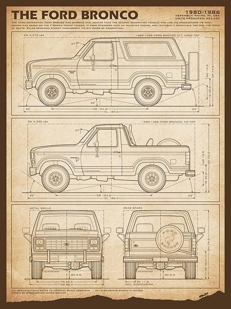 Ford Bronco Third-Gen Blueprint - Wall Print Parchment