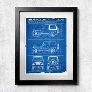 TJ Wrangler Jeep Blueprint - Ungerahmter Wanddruck