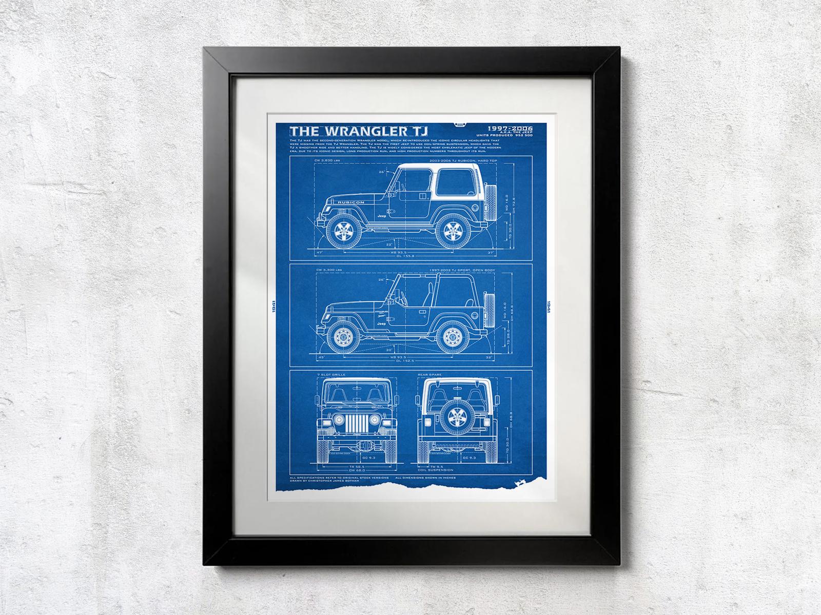 TJ Wrangler Jeep Blueprint - Unframed Wall Print - Etsy