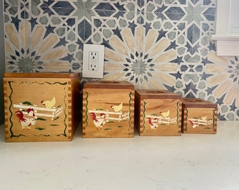 Nesting wooden kitchen storage canister set