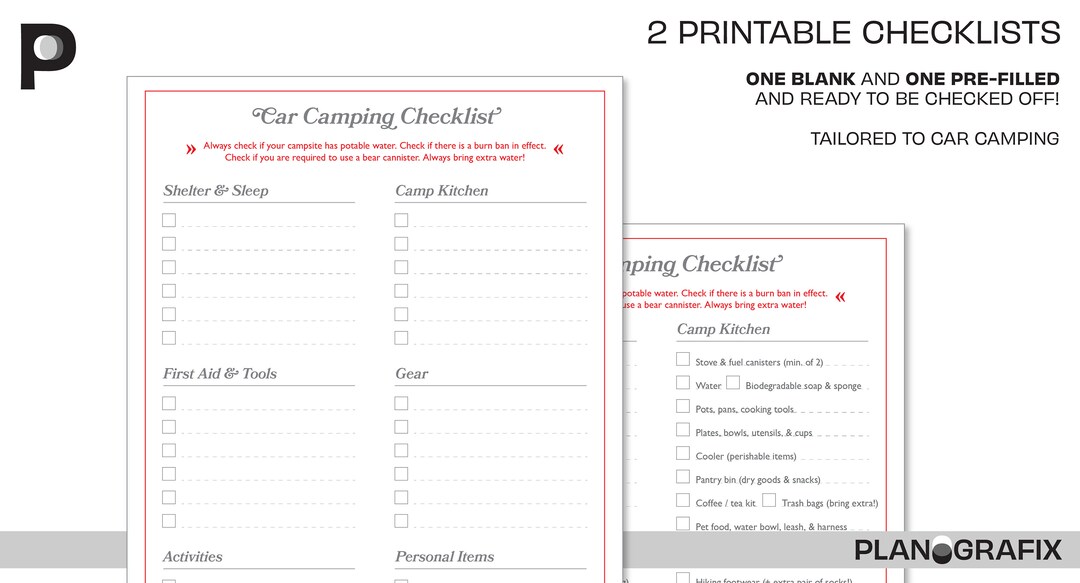 Printable Car Camping Check List for Easy, Fast Packing Etsy