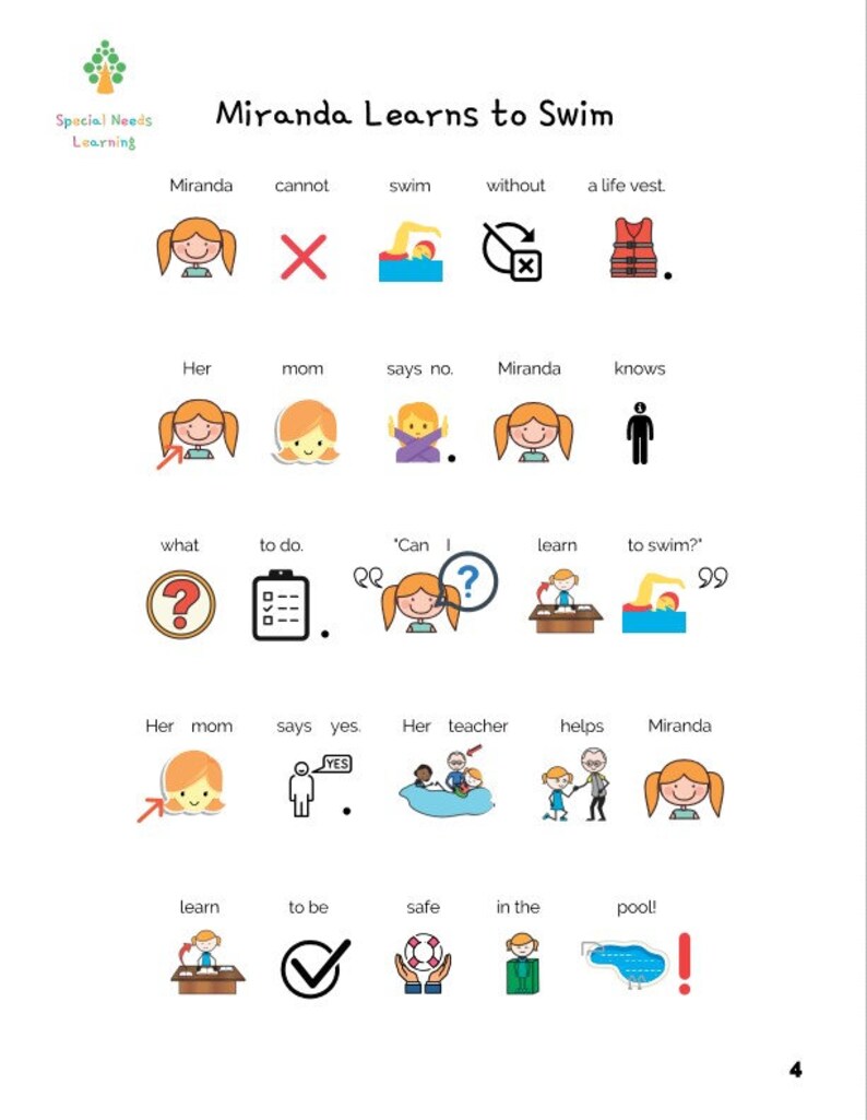 Swimming With Life Vest and Learn to Swim Rebus Social Story Etsy