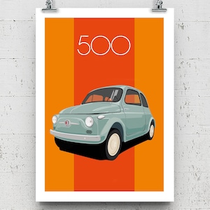 500 - fiat 500 poster, Rome, Rome, Italian car, 500, Fiat, vintage car, travel print