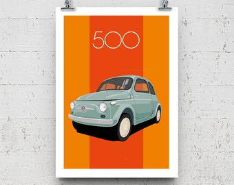 500 - fiat 500 poster, Rome, Rome, Italian car, 500, Fiat, vintage car, travel print
