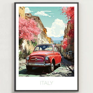 Italia - Fiat 500 - Cartel de decoración del hogar, regalo, recuerdo de viaje, arte de la pared