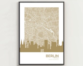 Berlin - Map and skyline - Home Decor Poster, Gift, Travel Souvenir, Wall Art