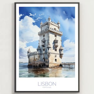 Lisbon - Portougal - Belem Tower - watercolor  - Home Decor Poster, Gift, Travel Souvenir, Wall Art