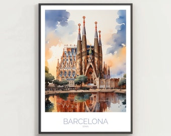 Barcelona- Spain - Sagrada Familia - watercolor - Home Decor Poster, Gift, Travel Souvenir, Wall Art