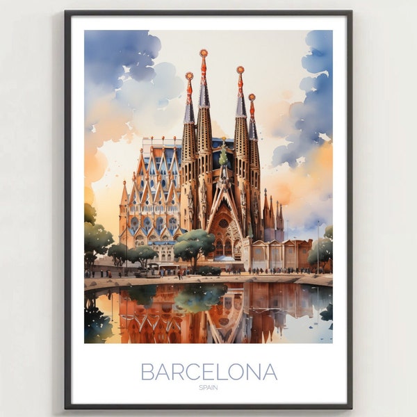 Barcelona- Spain - Sagrada Familia - watercolor - Home Decor Poster, Gift, Travel Souvenir, Wall Art