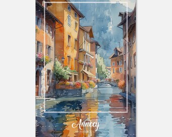 Annecy Canal Wall Art on Canvas - Beautiful France Poster - Venice of the Alps Home Decor