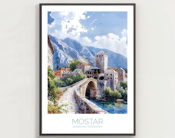 Mostar Bridge Poster, Travel Print, Bosnia and Herzegovina, Beautiful Scenery Art, Print, Landscape Decor, New Home Gift, Travel Souvenir,