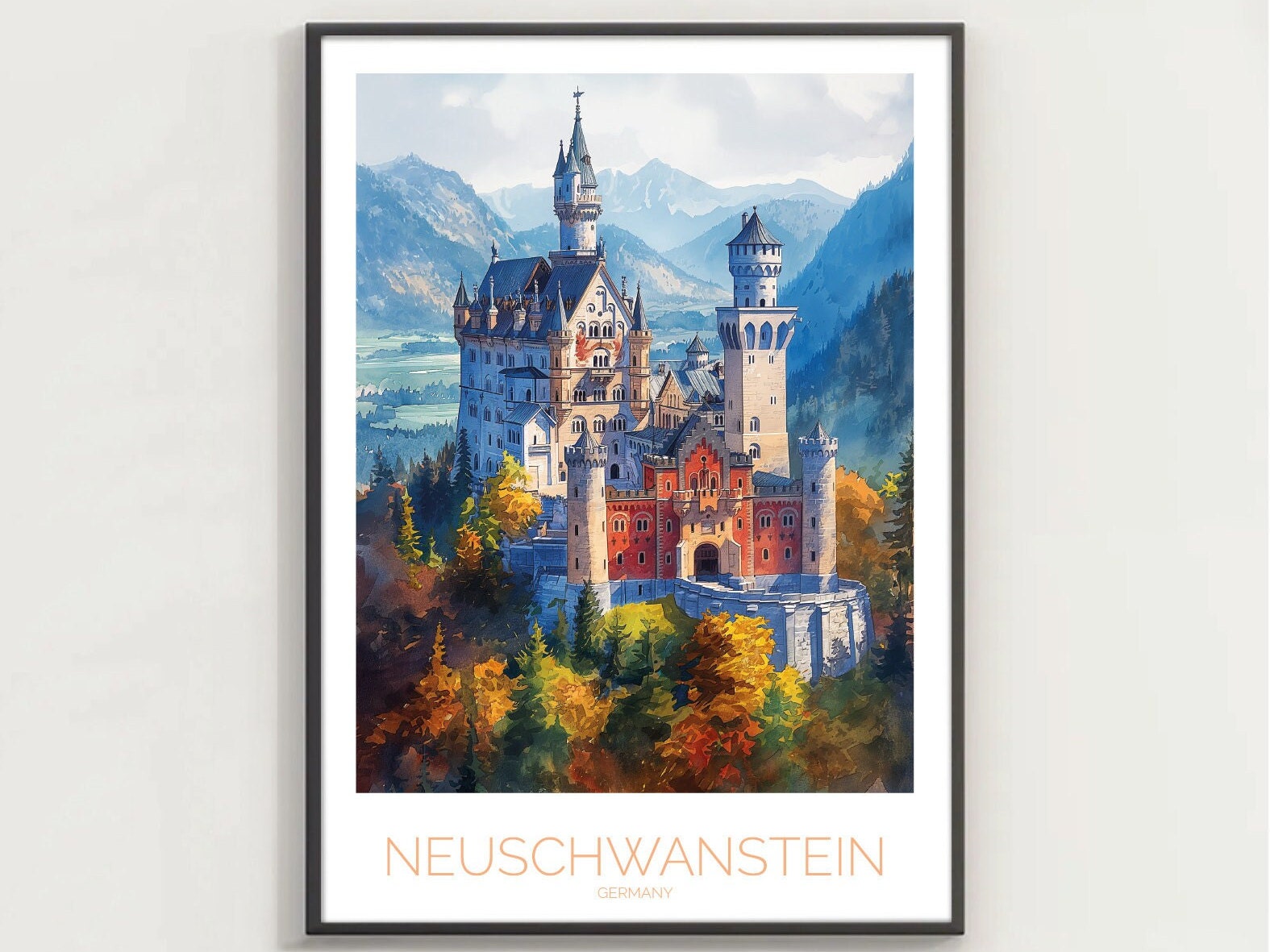 Neuschwastein Poster, Travel Print, Fairy Castle, Beautiful Scenery Art, Neuschwastein Print, Castle Decor, New Home Gift, Travel Souvenir