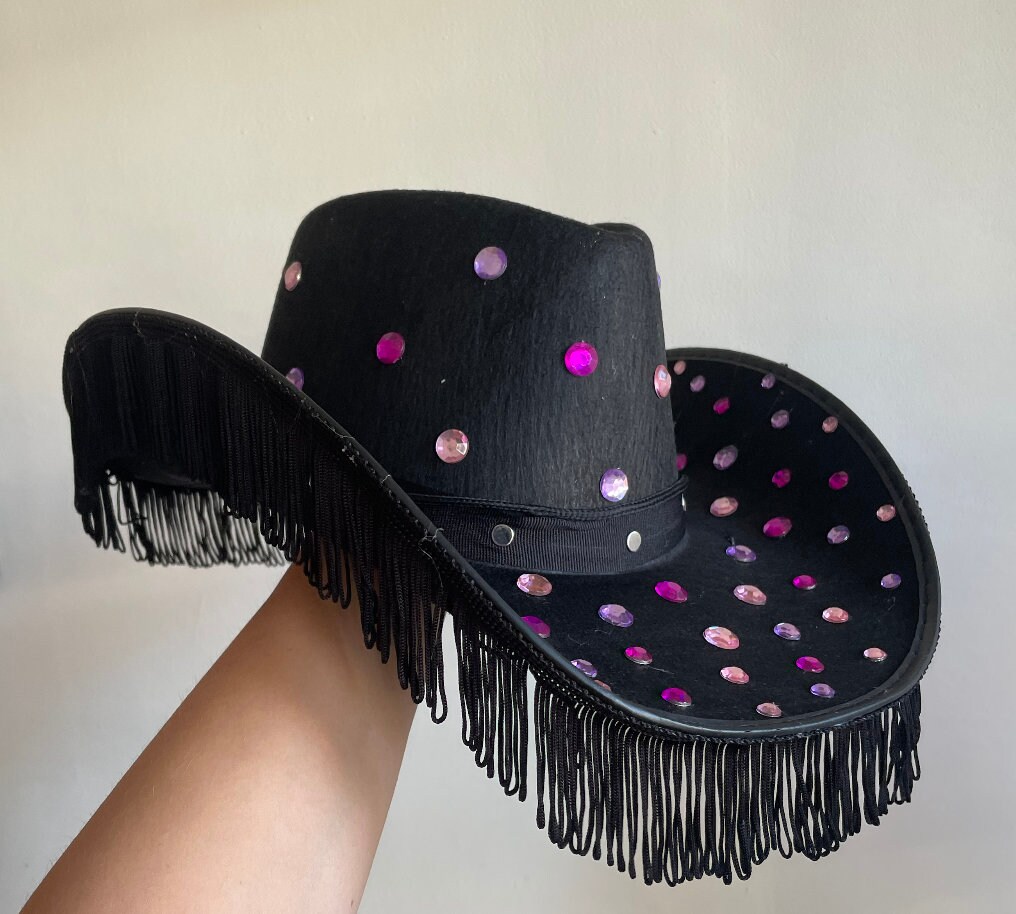 Black Embellished Straw Hat with Colorful Gems Whitall and Shon | Accessories | Black Embellished Straw Hat  main image 3