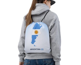 Argentina Map Flag Drawstring Bag | Minimalist Football Artwork
