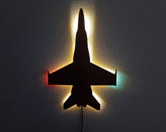 F18 Hornet - Jet Fighter Plane LED Wood Mural, Lighting Deco, Night Light, Deco, USB-C
