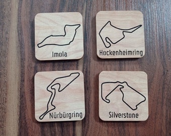 Formula One track wooden coasters - F1 - Formula 1 - track - Any F1 race track - F1 gift - wooden coasters - set of 4