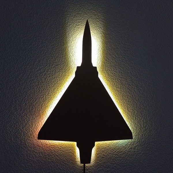 Mirage 2000 - Jet Kampfflugzeug LED MDF Wandbild, Beleuchtung Deko, Nachtlicht, Deco, Micro-USB