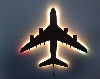 A380 Airbus airplane - LED Wood mural, lighting decoration, night light, deco, USB-C