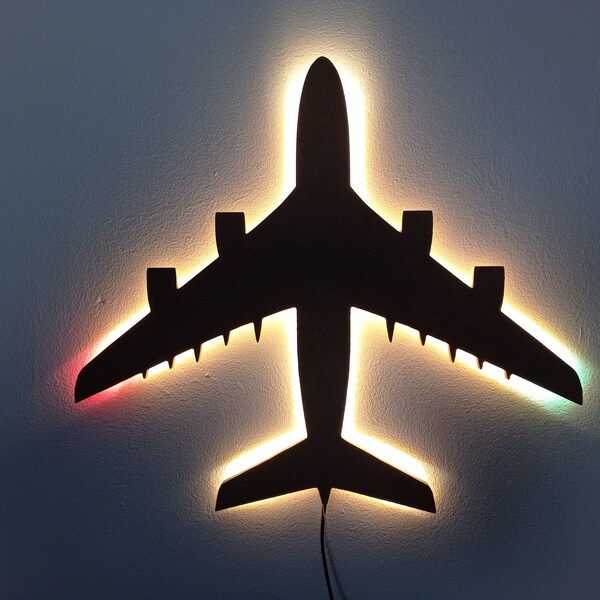 A380 Airbus airplane - LED MDF mural, lighting decoration, night light, deco, USB-C