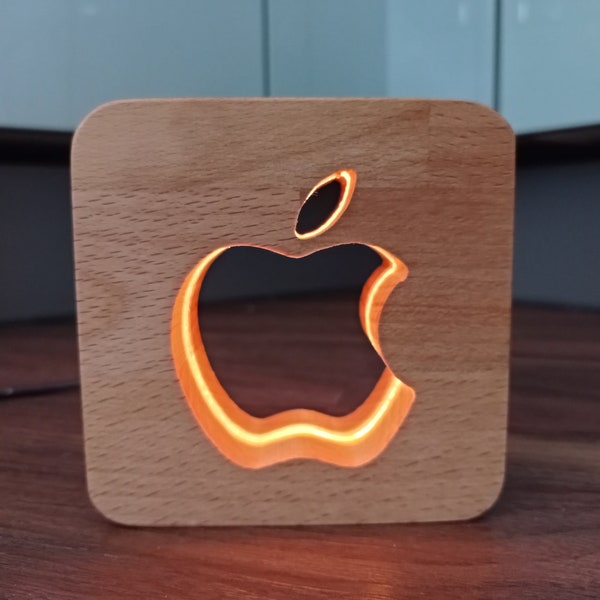 Decorative wooden LED night light / table light, made of wood (beech), apple, 9.5 cm, USB-C