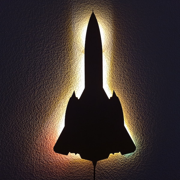 SR71 Blackbird - Jet Kampfflugzeug LED MDF Wandbild, Beleuchtung Deko, Nachtlicht, Deco, USB-C