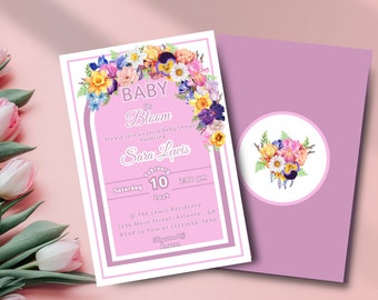Spring Flower Baby in Bloom Invitation, Spring Flower Baby Shower Invite, Baby In Bloom Invitation, Pink Flowers Baby Shower Invitation