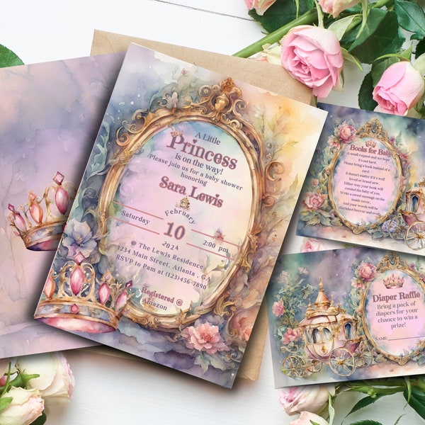 A Little Princess Invitation Bundle, Princess Invite Bundle, Princess Baby Shower Invite, Royal Princess Invitation Bundle, Editable Invite