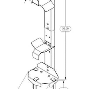 May include: A metal plant support with three spikes, two brackets, and a height of 36 inches. The support is designed to help plants grow upright and is 5.875 inches wide and 8.75 inches deep.