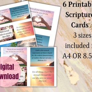 Printable Scripture Cards, Christian Encouragement Notes, Bible Memory cards