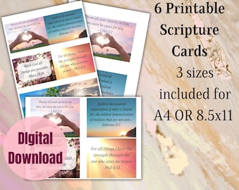 Printable Scripture Cards, Christian Encouragement Notes, Bible Memory cards