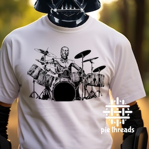 C3PO Drum T Shirt Robot Playing Cool Drum Kit Tee Funny Cymbols For Acoustic Vintage Drummer Weird Band Graphic Tee
