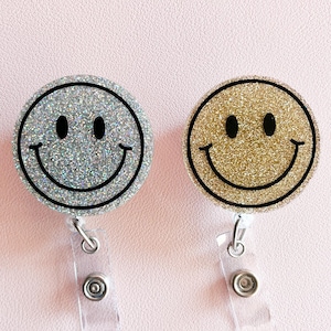 Happy Face Badge Reel  Smiling Badge Reel Nurse Badge  Work Badge Xray Badge Retro Badge Reel  Nurse Gift rose gold
